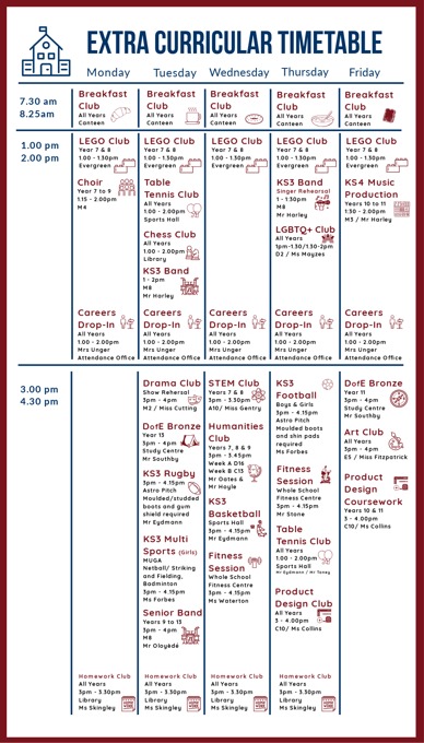 Extra curricular clubs feb 2025