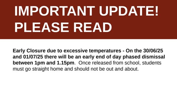 Important - Early Closure 30/06 and 01/07