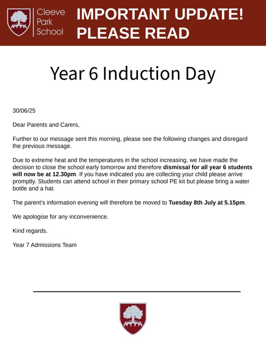 Hot Weather Closure Year 6